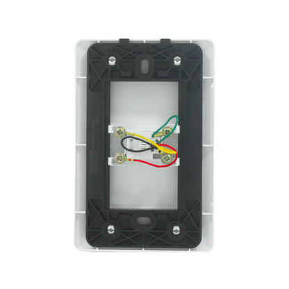 Placa de pared blanca Solaris para 1 entrada de teléfono, vista trasera con terminales y cableado interno