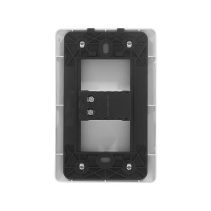 Placa eléctrica blanca vista trasera con mecanismo para dimmer o interruptor 250V 10A