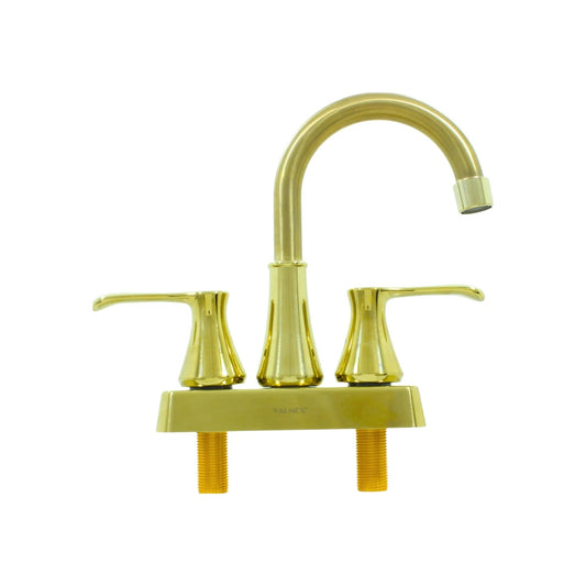 Mezcladora para lavabo 4" dorada Valmex, grifo bimanual de baño brillante
