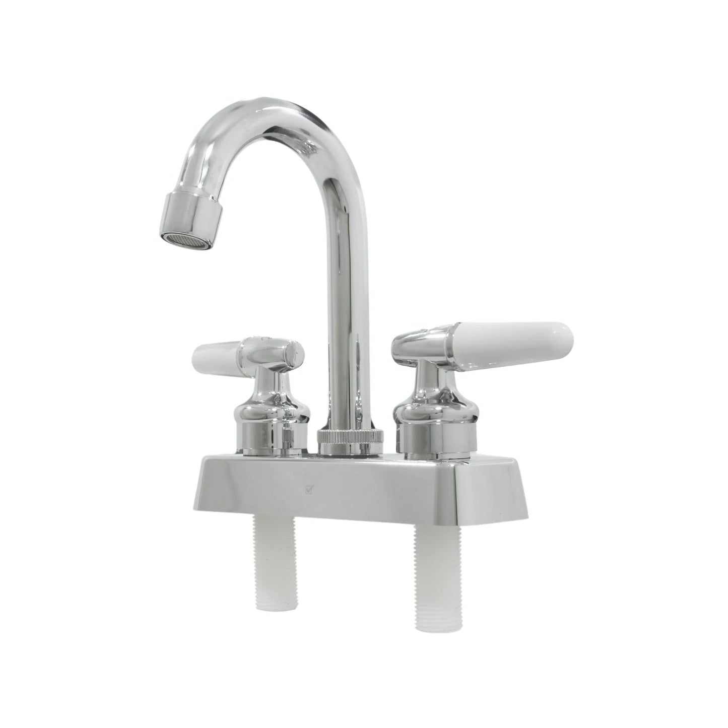 Grifo mezclador para lavabo cromado con doble maneral blanco y pico curvo