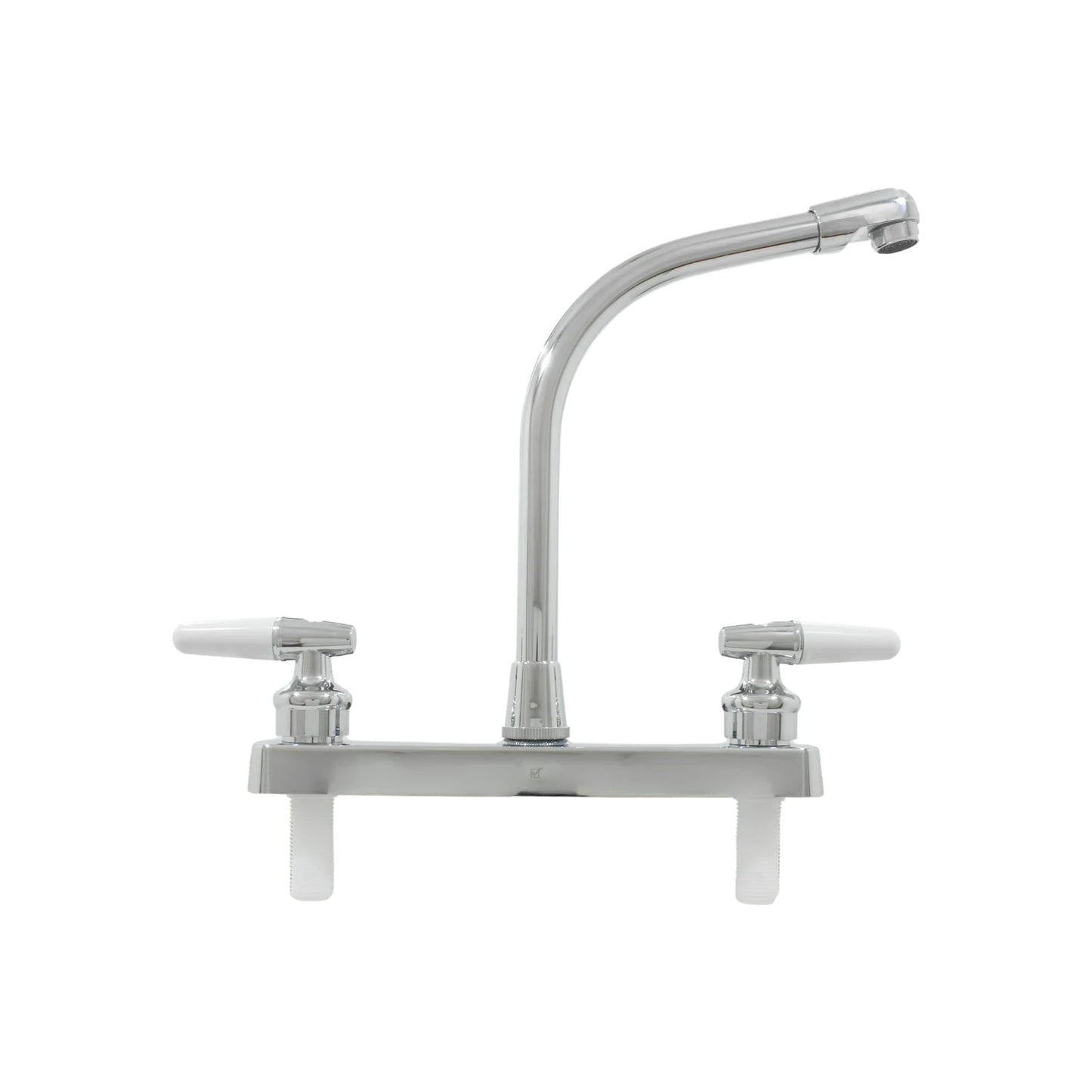 Mezcladora cromada para fregadero de cocina 8 pulgadas, caño curvo, manijas blancas