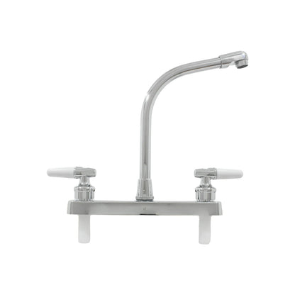 Mezcladora cromada para fregadero de cocina 8 pulgadas, caño curvo, manijas blancas