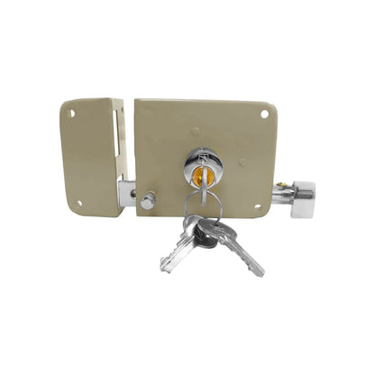 Cerradura de sobreponer para puerta izquierda, color beige, con juego de llaves de seguridad