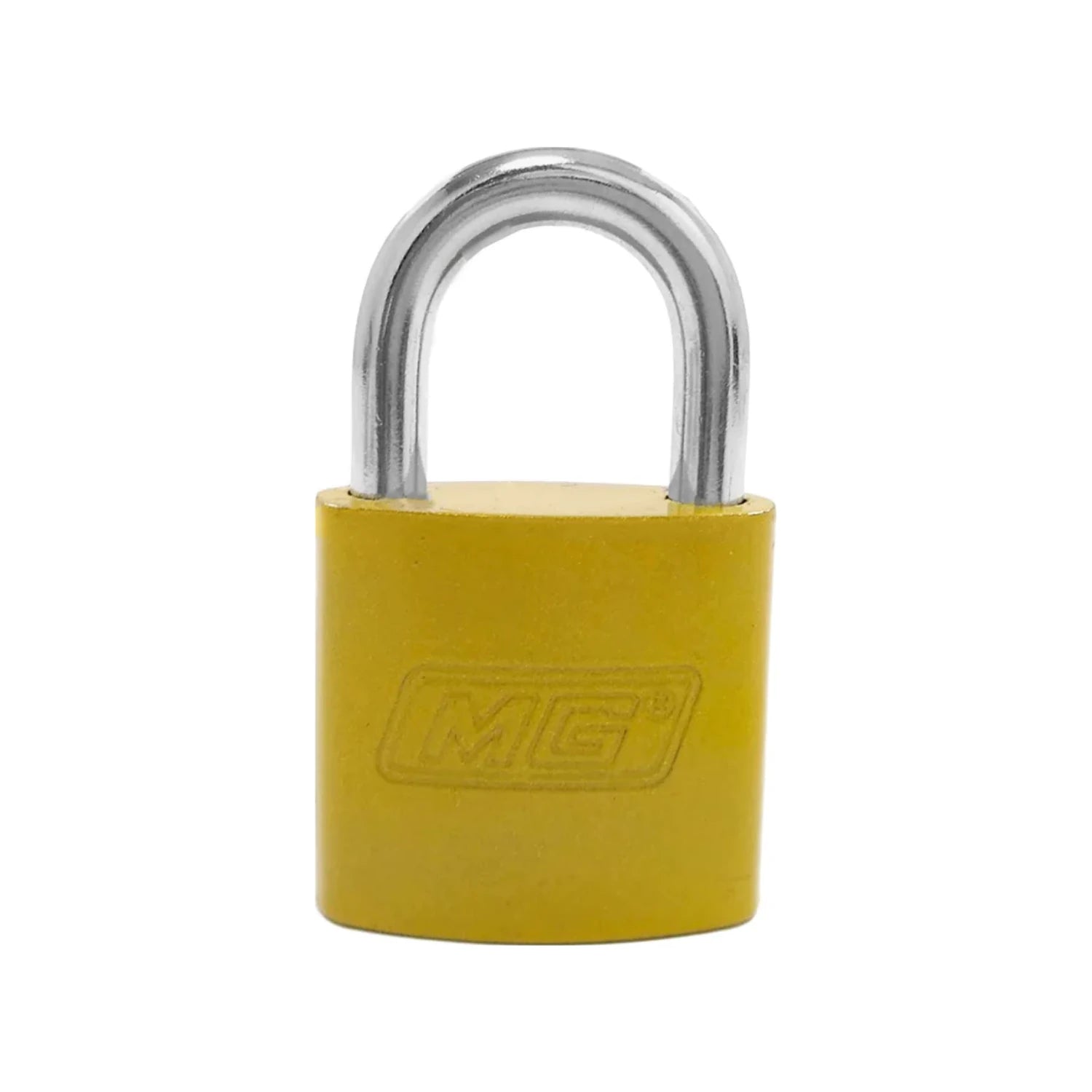 Candado de seguridad MG con cuerpo dorado y grillete de acero corto, resistente para protección