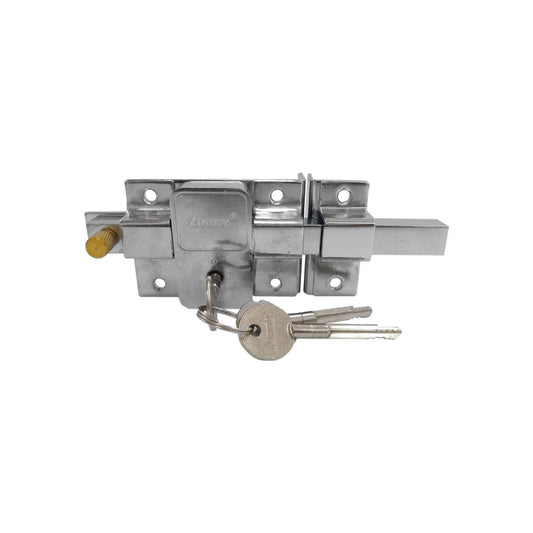 Cerradura de barra fija Austral, plateada, con cilindro de seguridad y llaves, para puertas de madera o metal.