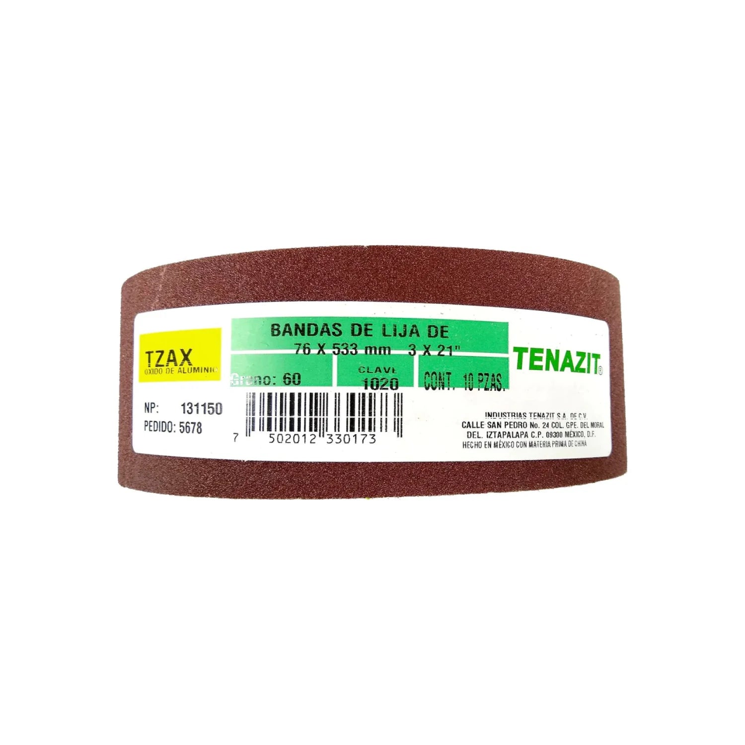 Lija de banda profesional Tenazit 3"x21" (76x533mm) grano 60, óxido de aluminio para madera, 10 unidades.