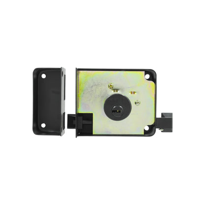 Cerradura sobreponer derecha negra mate. Chapa de seguridad para puerta con cilindro y cerrojo.