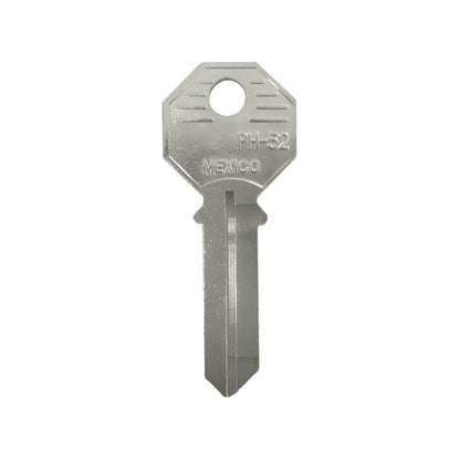 Forja de llave virgen PH-52 niquelada con cabeza octagonal, para cerrajería y duplicados, fabricada en México.