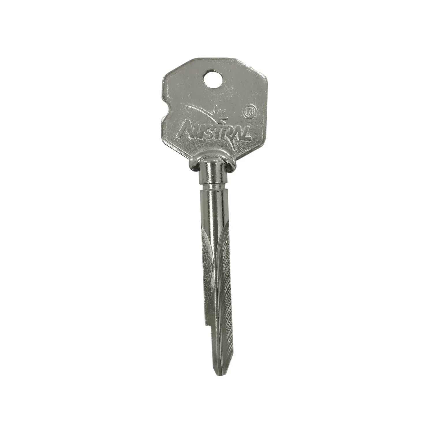 Llave tetra AUSTRAL niquelada para cerraduras de seguridad, color plateado, alta resistencia y durabilidad.