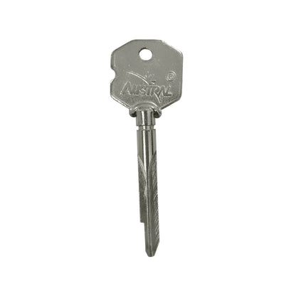 Llave tetra AUSTRAL niquelada para cerraduras de seguridad, color plateado, alta resistencia y durabilidad.