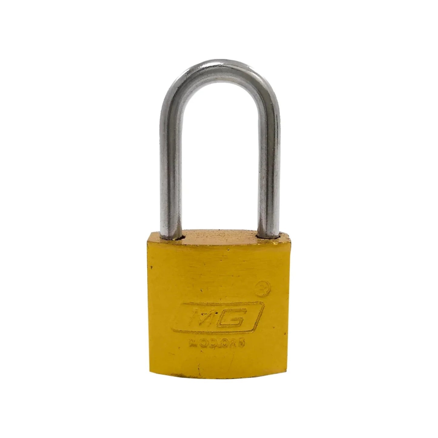 Candado de ferretería MG con gancho largo color dorado para seguridad