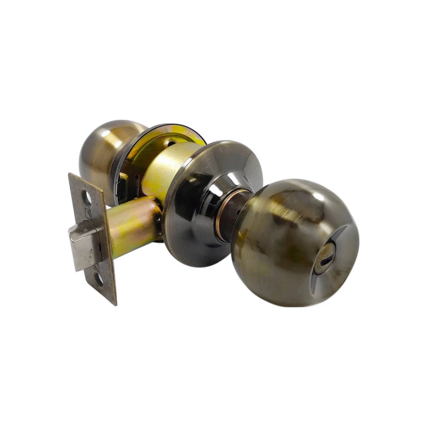 Cerradura de esfera con llave y pestillo, acabado cobre antiguo para puerta