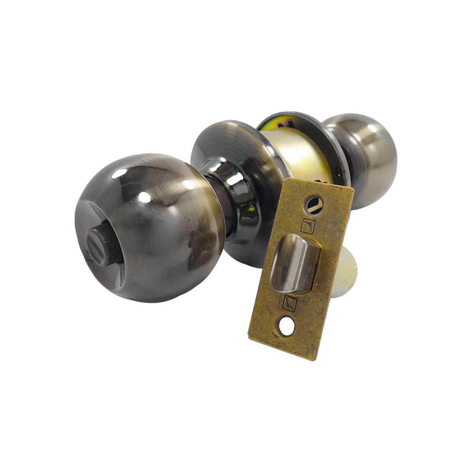 Cerradura de esfera para baño, acabado cobre envejecido con pomo y pestillo completo de puerta