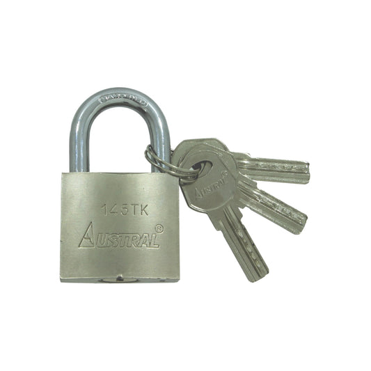 Candado de seguridad AUSTRAL 145TK, 45mm, con gancho corto y 3 llaves metálicas