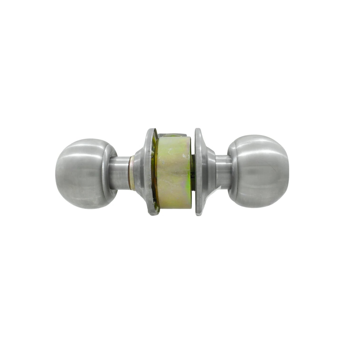 Cerradura de pomo esférico acero inoxidable para recámara, con mecanismo de instalación galvanizado.