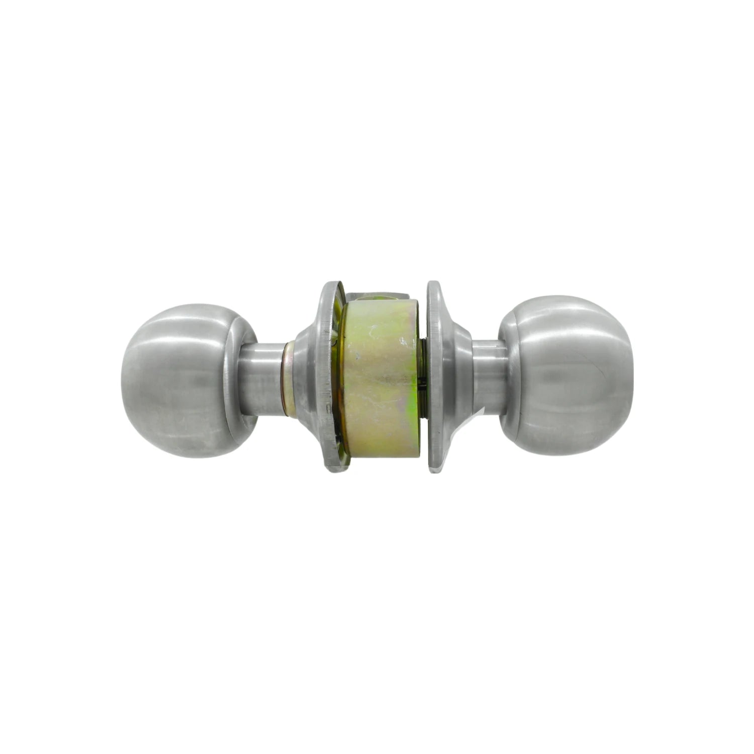 Cerradura de pomo esférico acero inoxidable para recámara, con mecanismo de instalación galvanizado.