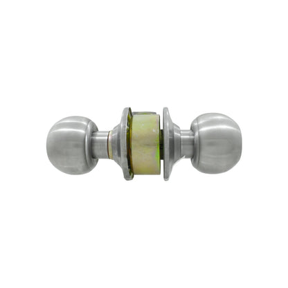 Cerradura de pomo esférico acero inoxidable para recámara, con mecanismo de instalación galvanizado.