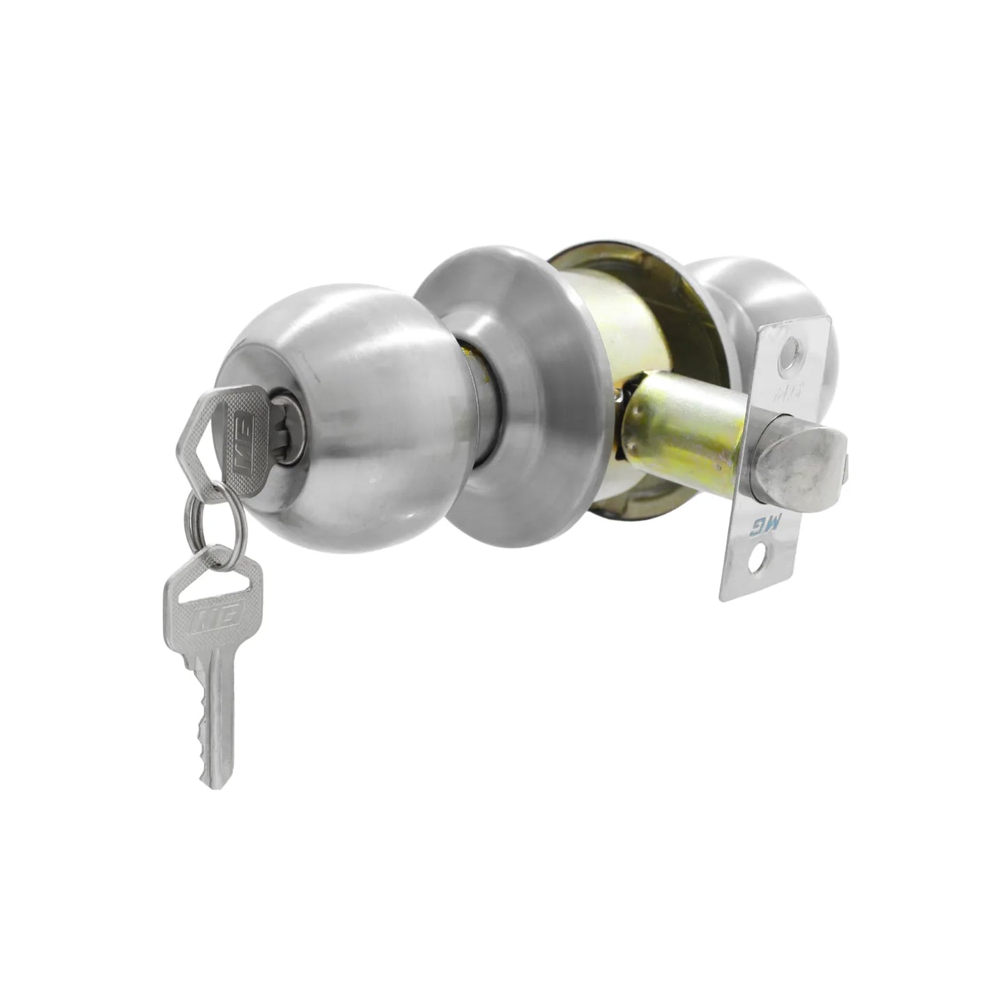 Cerradura de pomo acero inoxidable marca MG con juego de llaves para puertas de entrada o interiores.