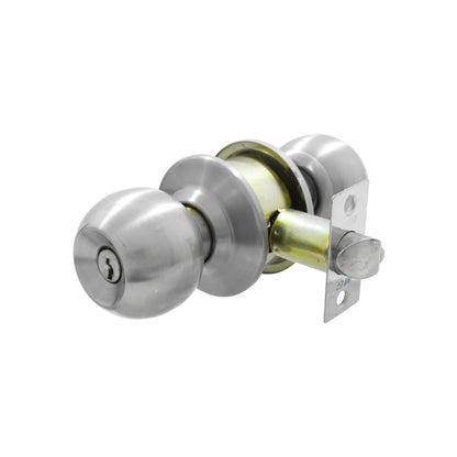 Cerradura de pomo MG acero inoxidable con llave y pestillo para seguridad en puertas de madera o metal.