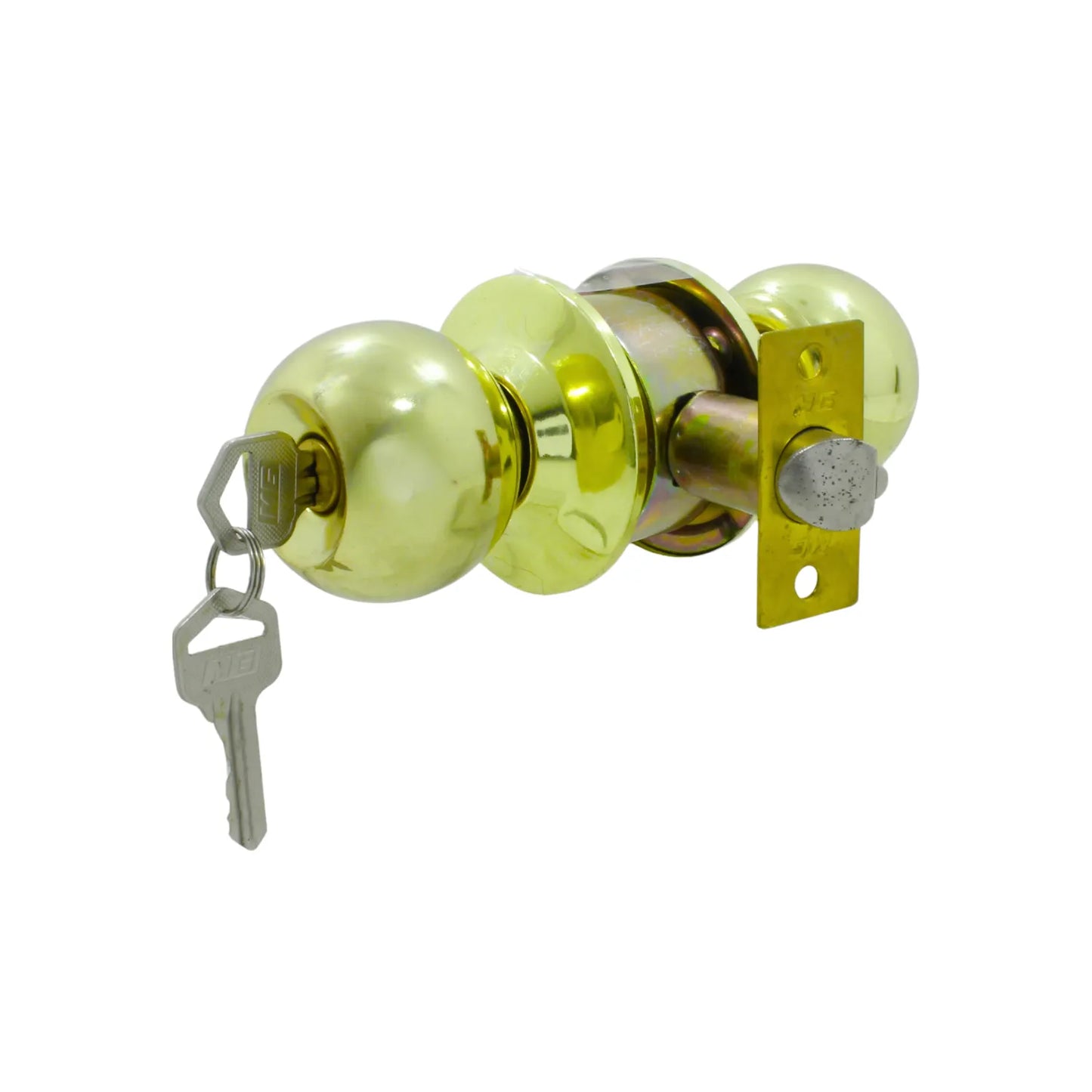 Cerradura de esfera MG latón brillante para recámara, con llave de seguridad