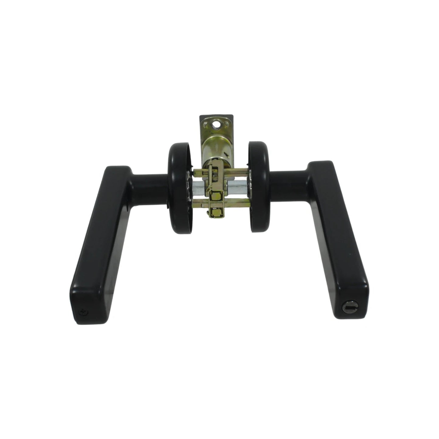 Cerradura de palanca negra para puerta con mecanismo tubular expuesto