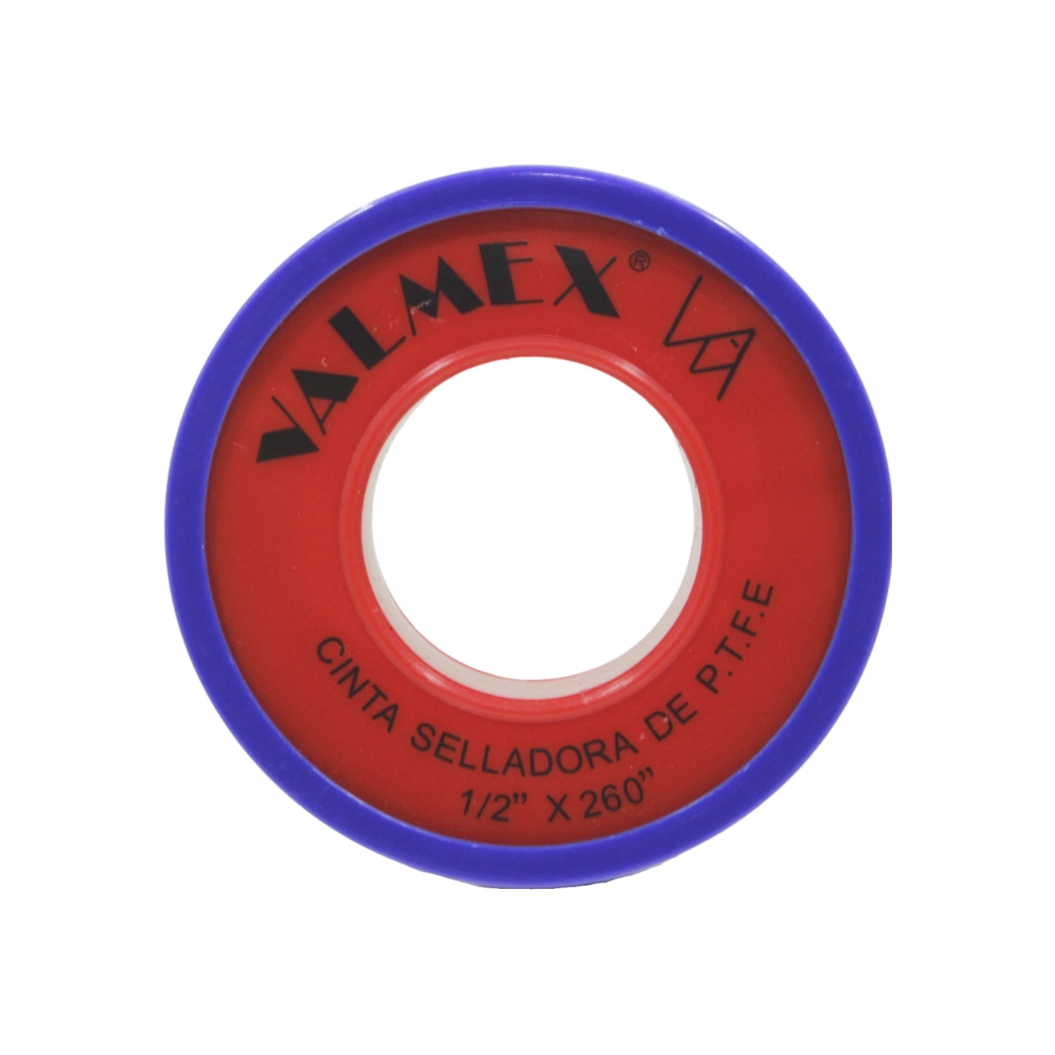 Cinta teflón selladora de rosca PTFE Valmex 1/2" x 260" roja y azul para plomería