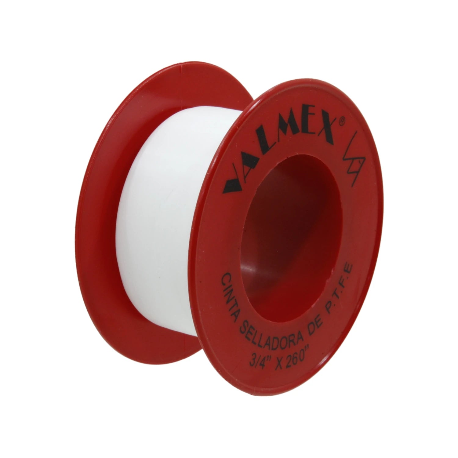 Cinta selladora de teflón PTFE blanca Valmex para roscas, 3/4" x 260", en carrete rojo.
