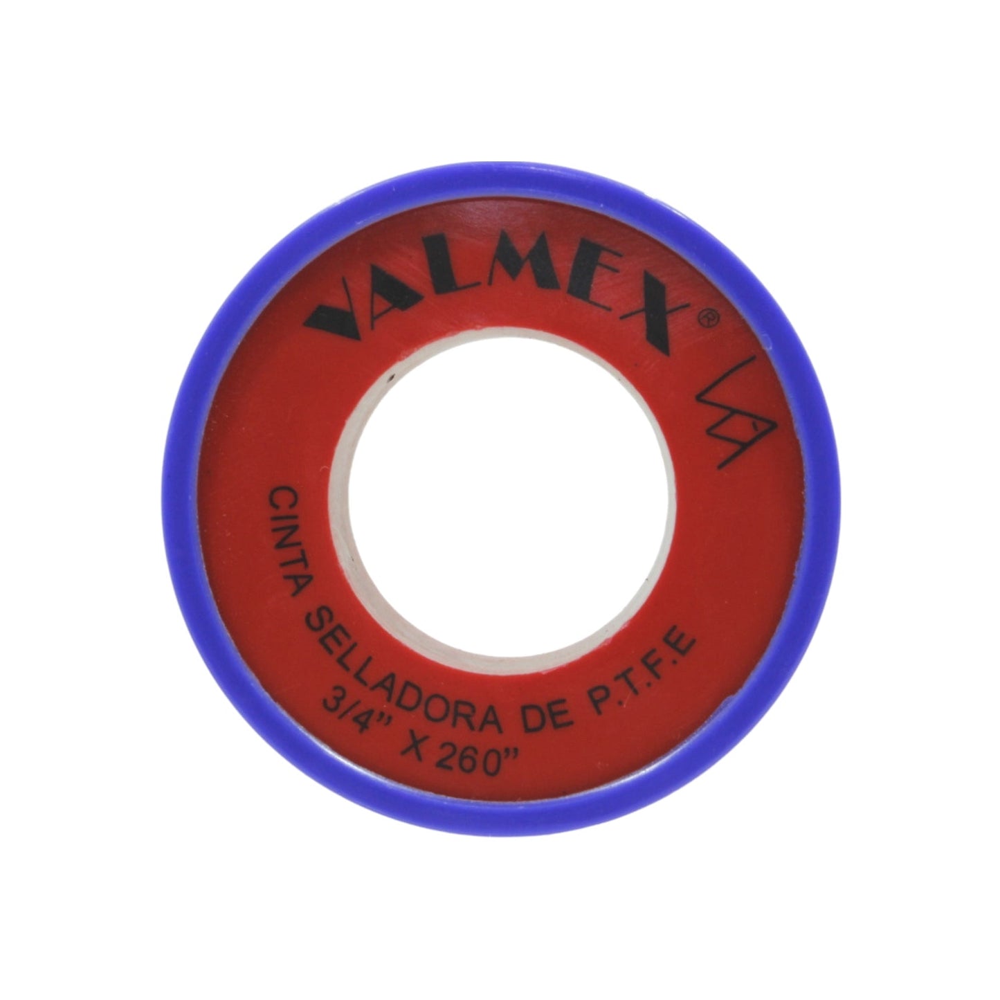 Cinta selladora de roscas PTFE Valmex 3/4" x 6.6m, rollo rojo y azul para instalaciones hidráulicas