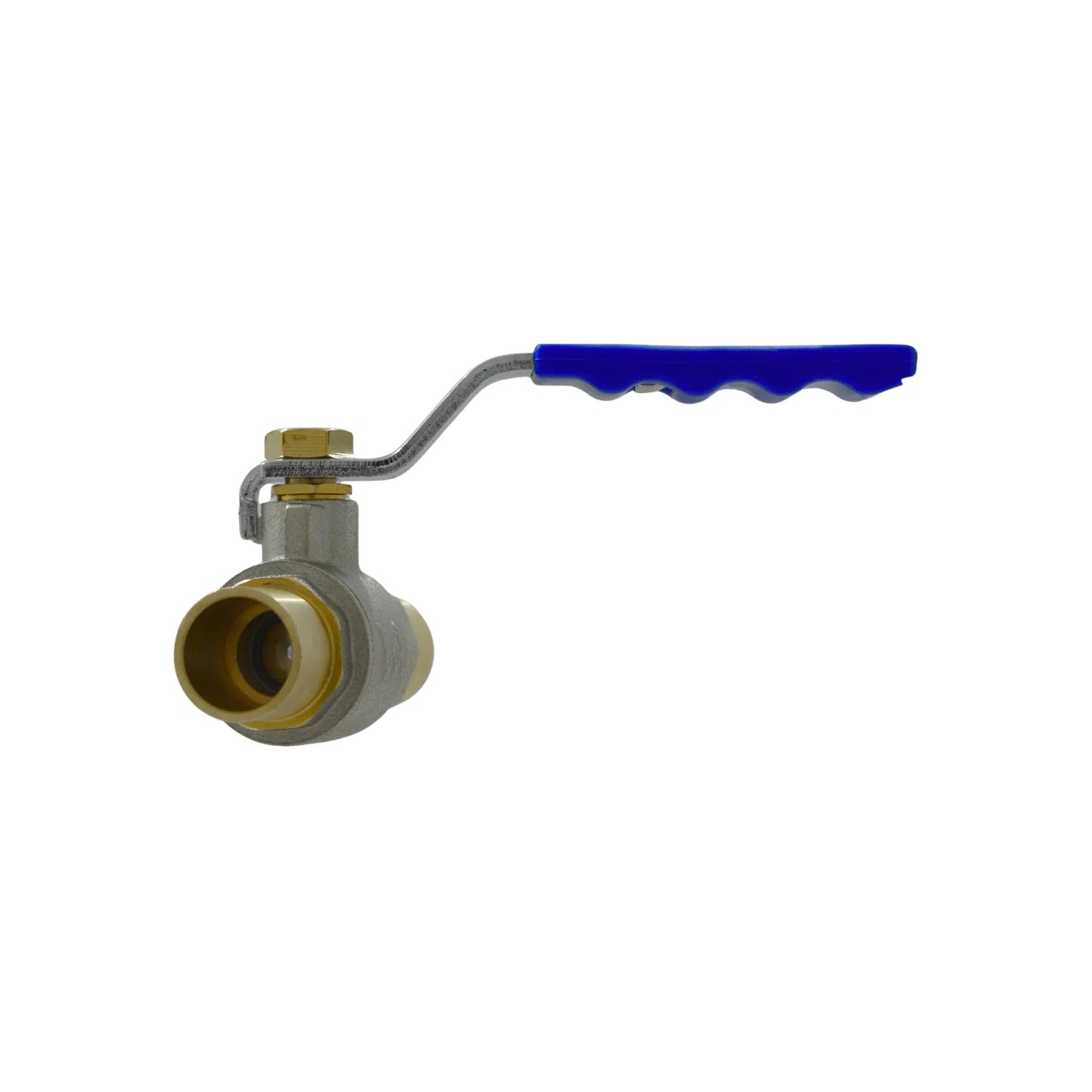 Válvula de bola de latón con palanca azul para control de flujo de agua en instalaciones de plomería
