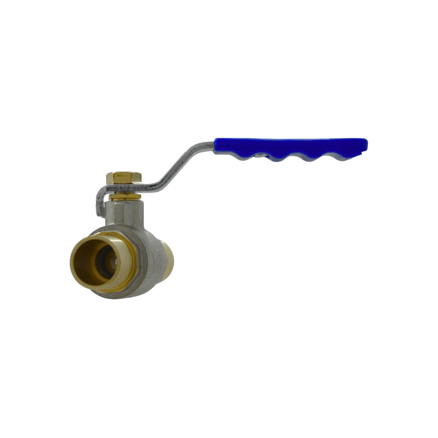 Válvula de bola de latón con palanca azul para control de flujo de agua en instalaciones de plomería