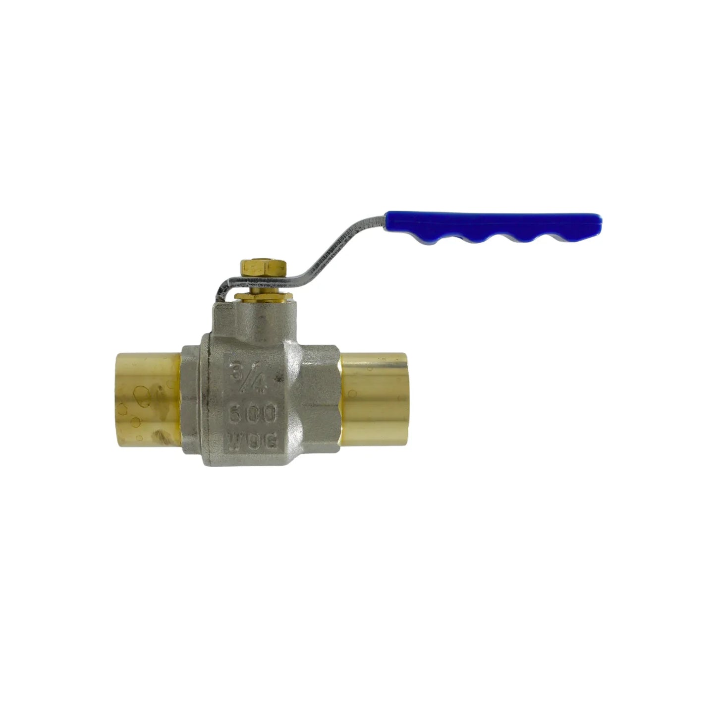 Válvula de bola de 3/4 pulgada de latón 600 WOG soldable con manija azul para instalaciones hidráulicas y de gas