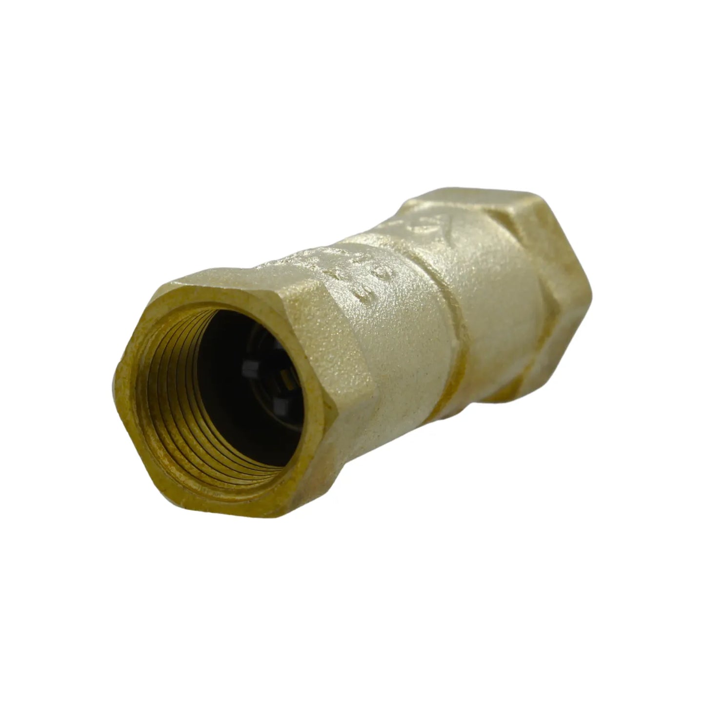 Válvula de retención tipo check de latón con rosca hembra para control de flujo de agua en tuberías.