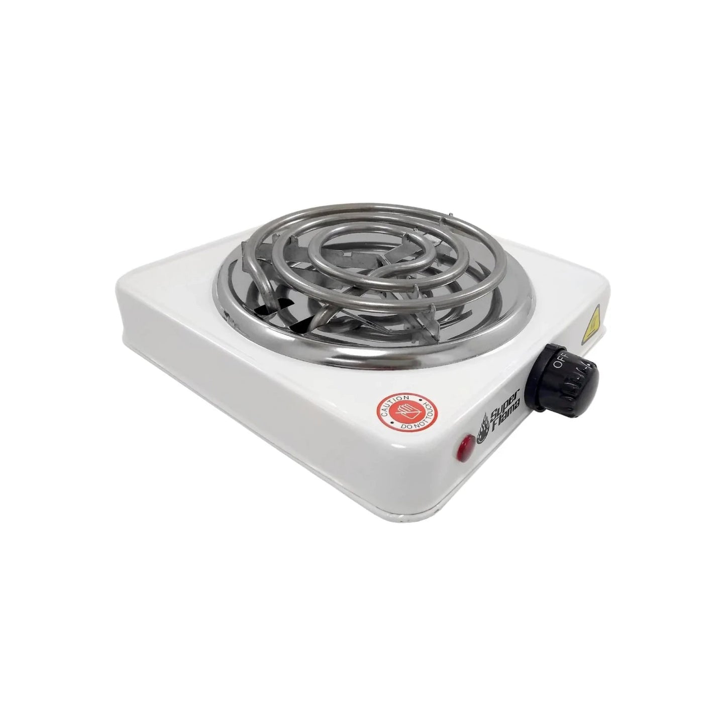 Parrilla eléctrica portátil Super Flama blanca de 1 quemador con resistencia espiral y control de temperatura