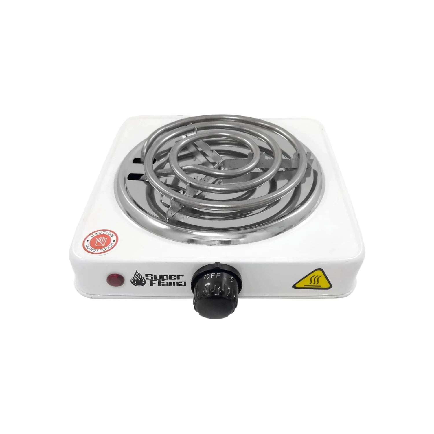 Parrilla eléctrica Super Flama blanca de 1 quemador con resistencia, control de temperatura y luz indicadora