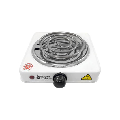 Parrilla eléctrica Super Flama blanca de 1 quemador con resistencia, control de temperatura y luz indicadora