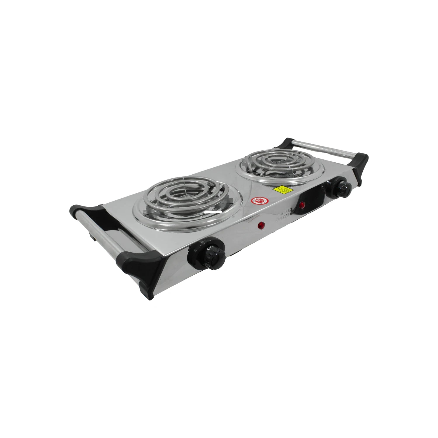 Parrilla eléctrica doble Supra plateada con 2 quemadores, portátil y controles de temperatura individuales.