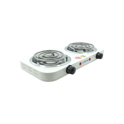 Cocinilla eléctrica MiChef de 2 platos con quemadores en espiral color blanco para cocina portátil.
