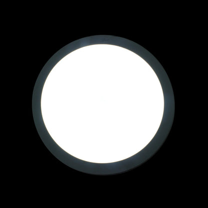 Lámpara panel LED redonda empotrable Maigoo con luz blanca brillante y marco gris oscuro.