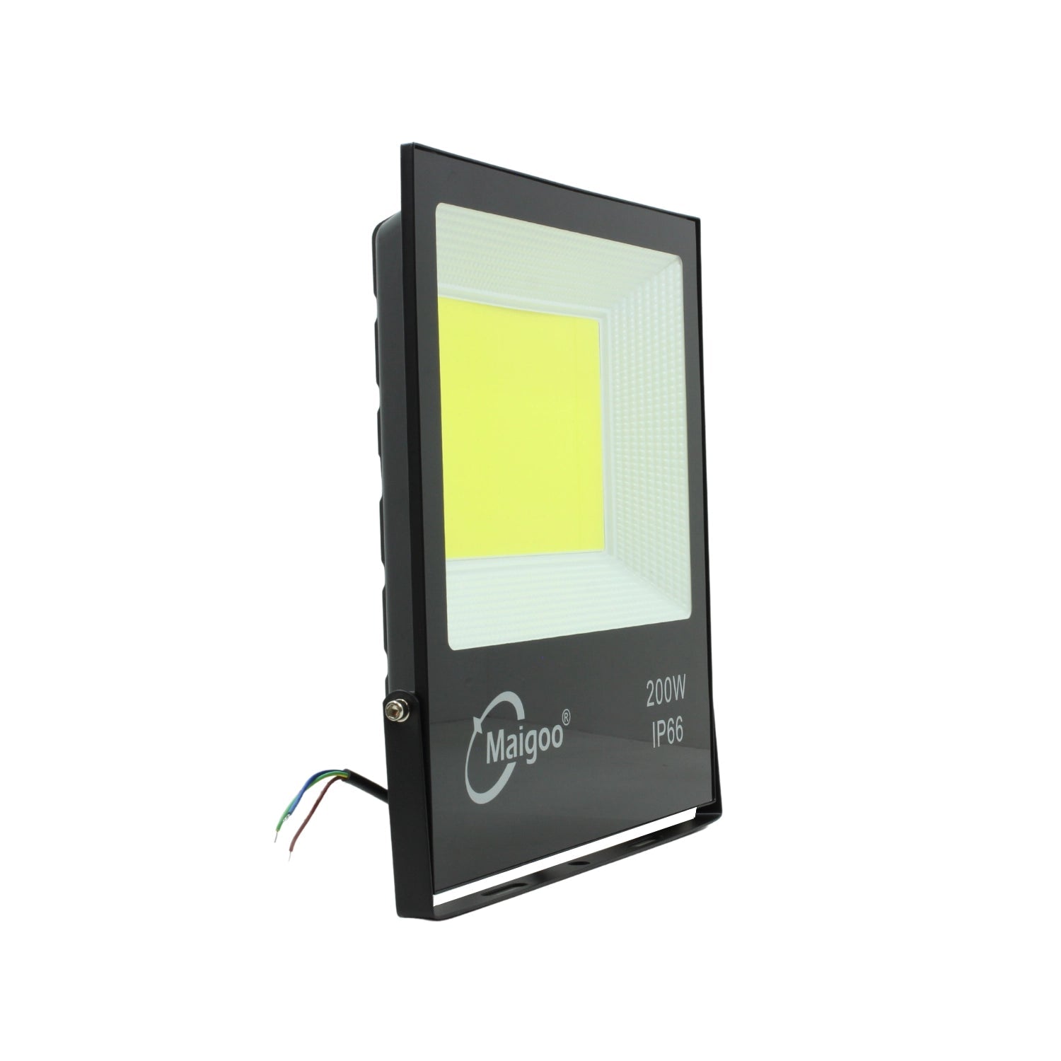 Proyector LED COB Maigoo negro 200W IP66, foco de alta potencia para iluminación exterior segura.