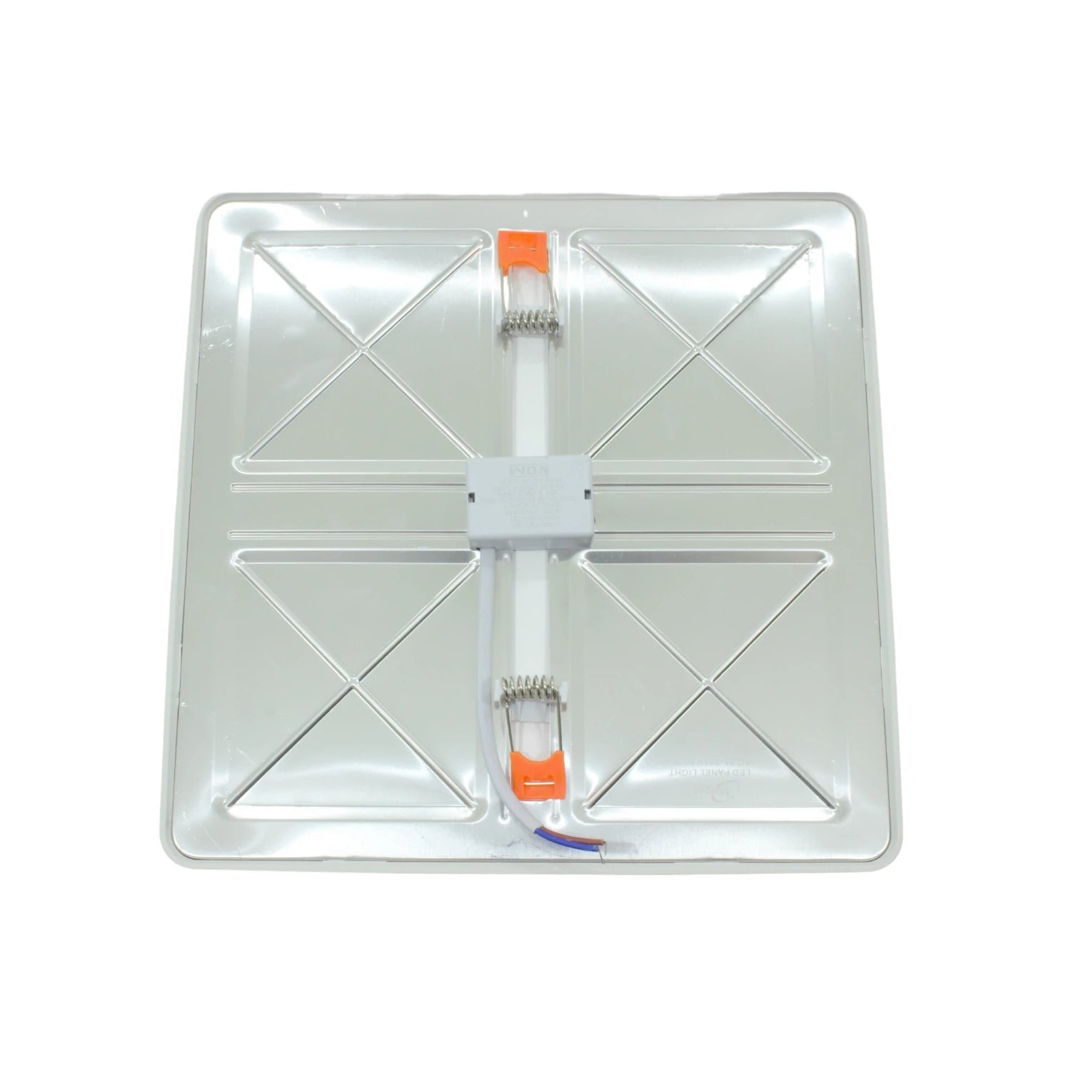 Panel LED cuadrado 20W empotrable, vista trasera con resortes y cableado