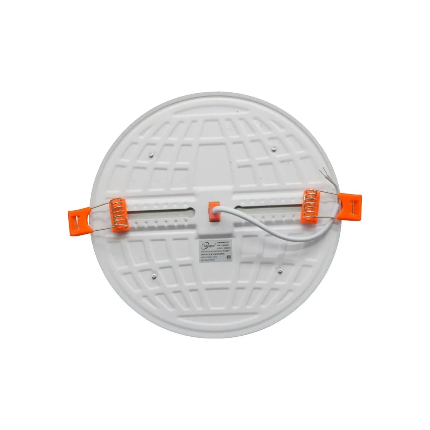 Plafón LED redondo Maigoo 30W para sobreponer, con sistema de montaje ajustable y clips naranja
