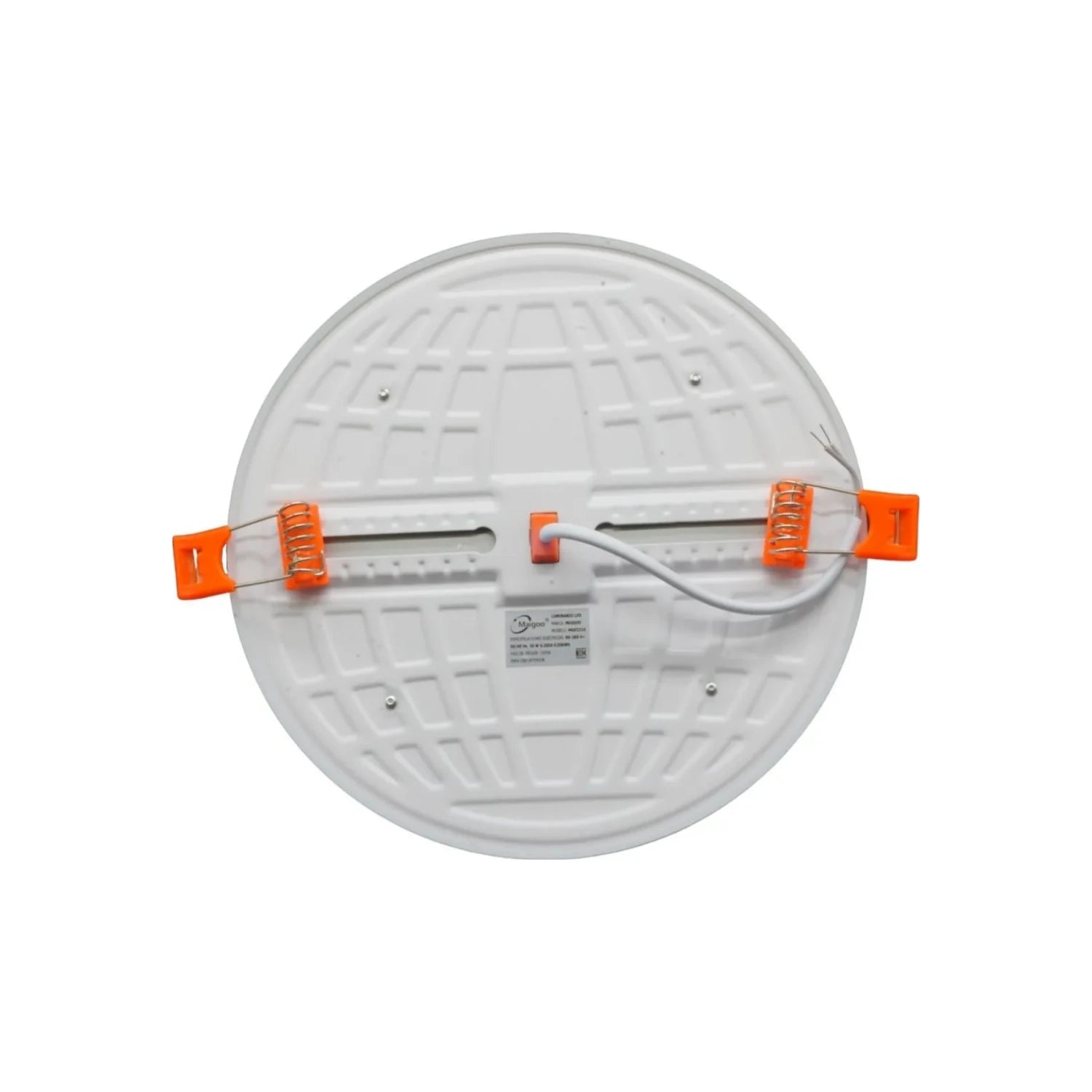 Plafón LED redondo Maigoo 30W para sobreponer, con sistema de montaje ajustable y clips naranja