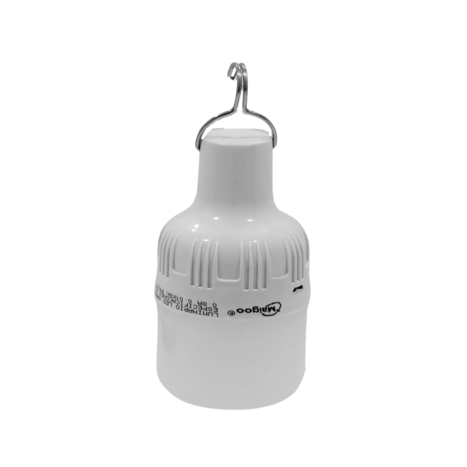 Lámpara de emergencia Maigoo 10W LED recargable USB, blanca, con gancho. Ideal para iluminación portátil.