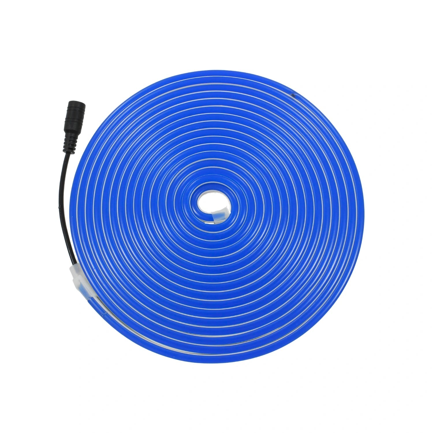 Tira LED neón azul de 5 metros, flexible y brillante, con conector. Perfecta para iluminación decorativa.