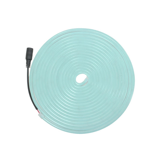 Tira LED neón flexible azul claro de 5 metros enrollada, con conector, para iluminación decorativa