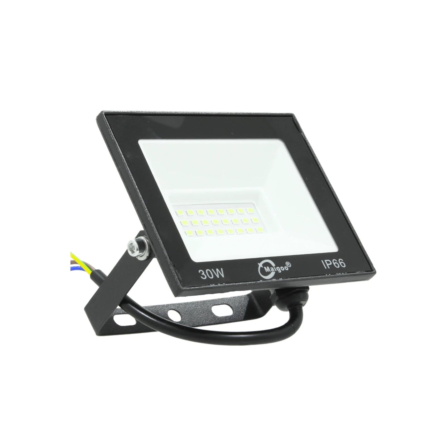 Foco proyector LED Maigoo 30W multivoltaje IP66 negro con soporte para exteriores