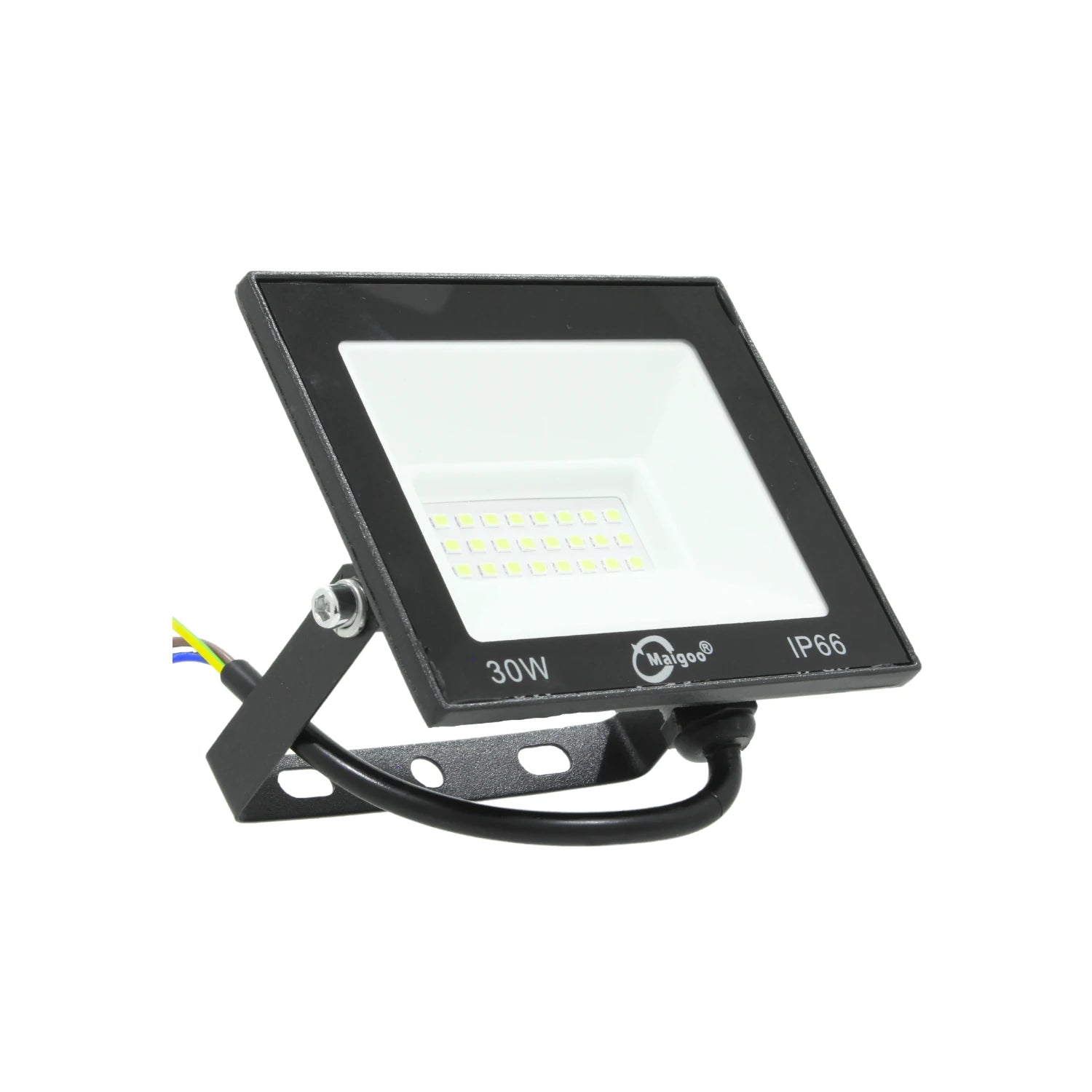 Foco proyector LED Maigoo 30W multivoltaje IP66 negro con soporte para exteriores