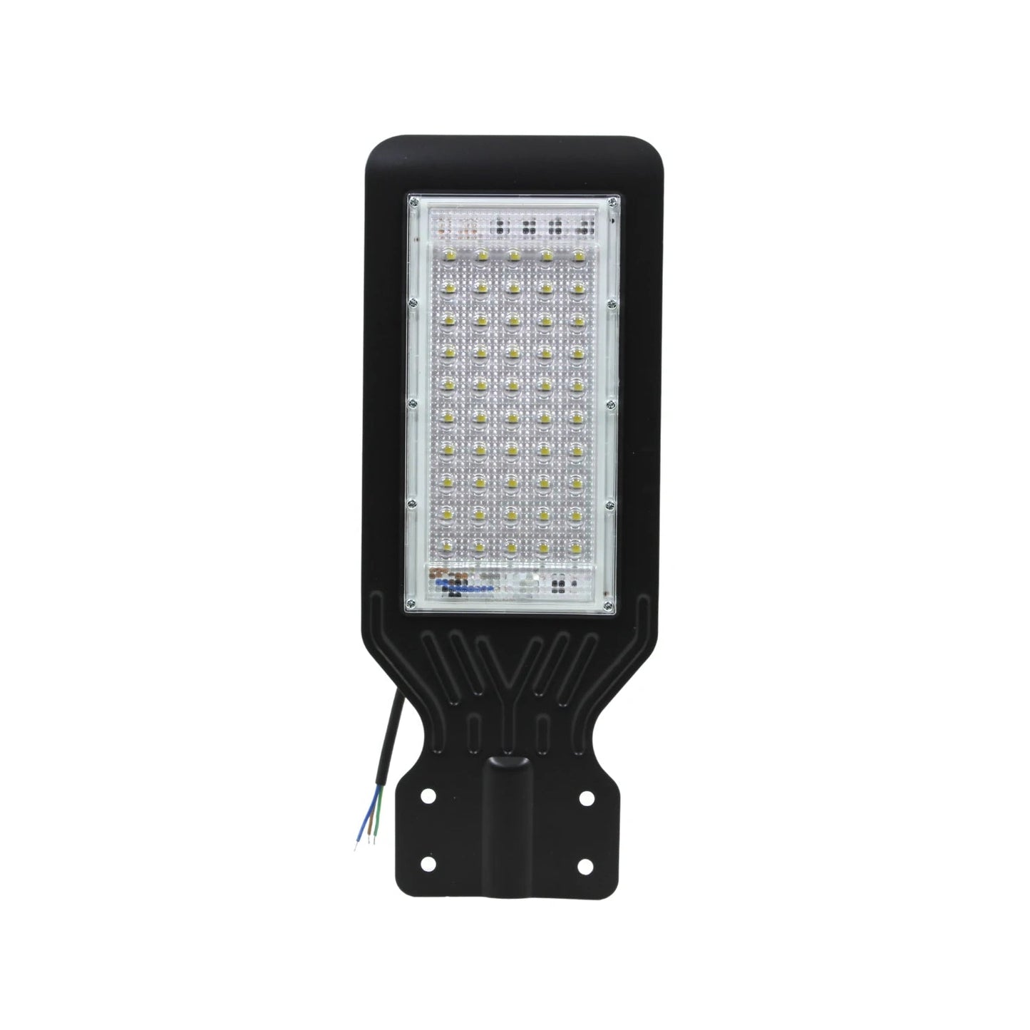 Lámpara urbana LED negra de 50W slim para alumbrado público exterior con múltiples focos y soporte de montaje
