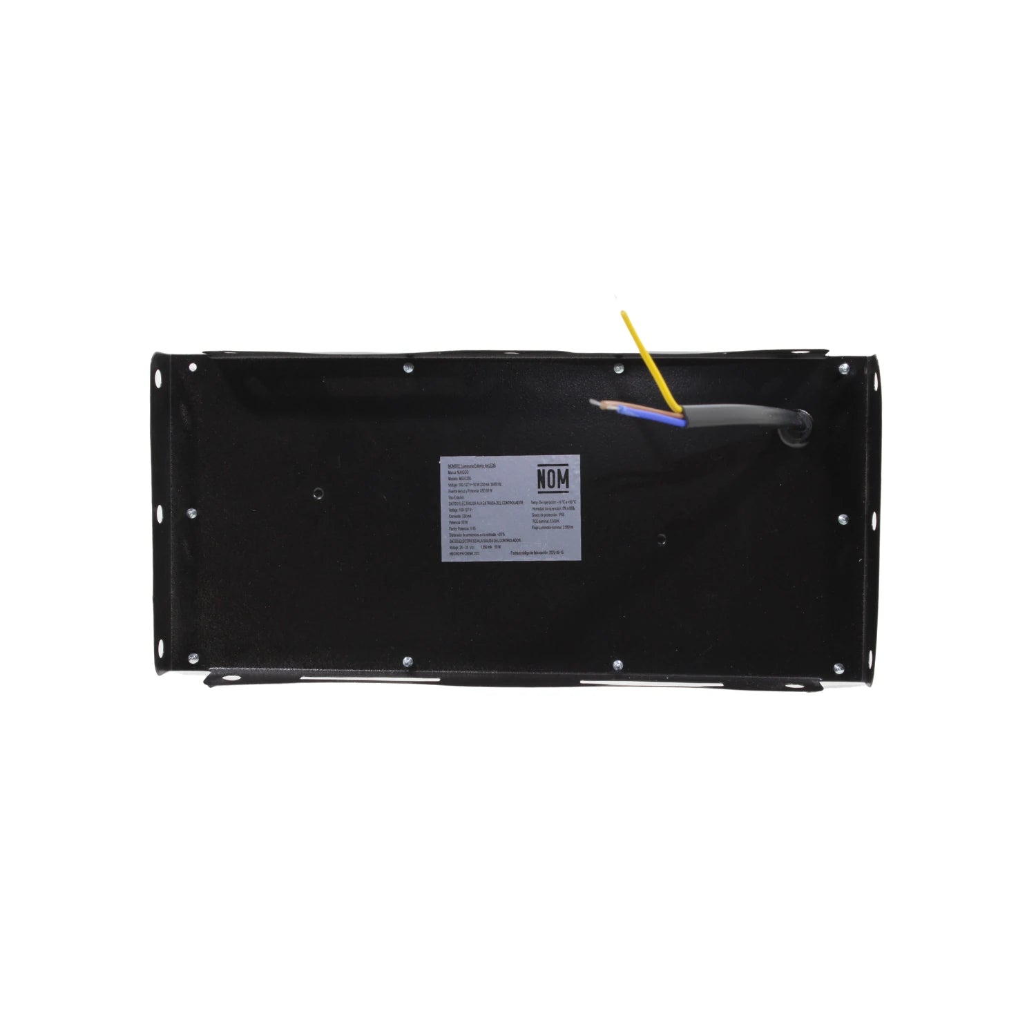 Lámpara urbana Maigoo 50W negra, vista posterior del cableado eléctrico y la etiqueta de especificaciones MG03205