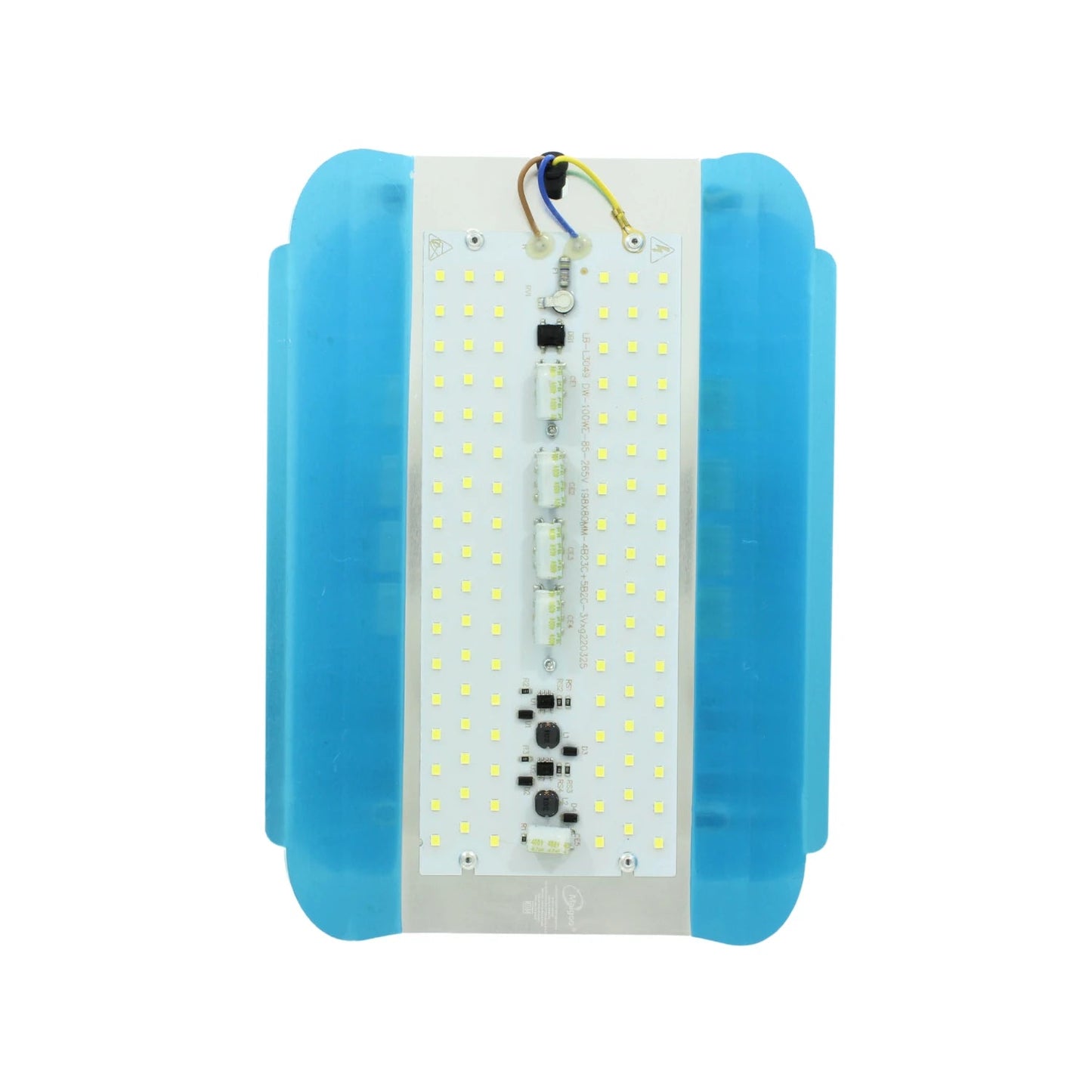 Módulo LED reflector Maigoo 100W multivoltaje con placa PCB blanca y disipador lateral azul